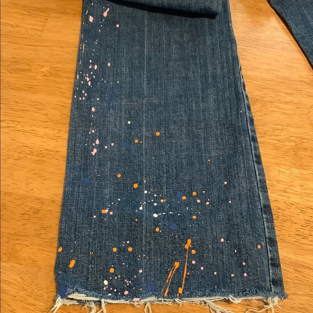 7 For All Mankind Blue Straight Leg Jeans with Paint Splatter